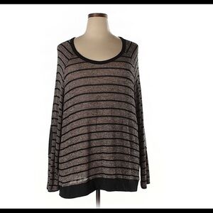 Bobeau Striped Top with Elbow Patches